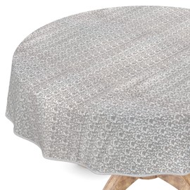 Premium Oilcloth Tablecloth Vinyl Oilcloth Tablecloth Washable Round 150 cm Dots Silver Elegant Wipe Clean