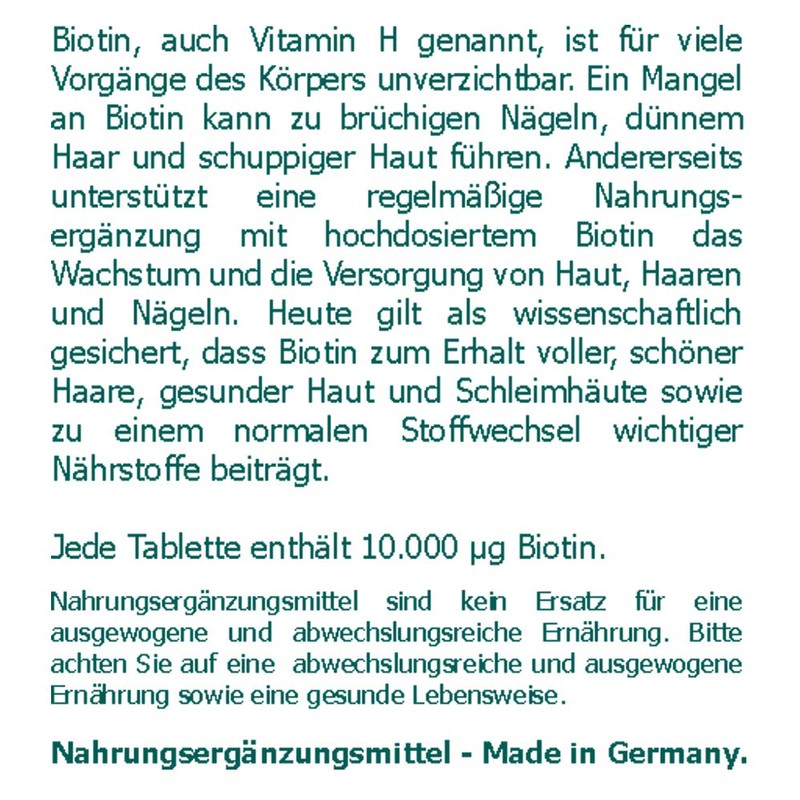 Biotin 10,000 µg Tablets Pack of 180 – Equivalent to