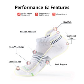 MONFOOT Men's/Women's 3 Pairs Silky Dry Athletic Cushion Ankle Socks, White Large Multipack