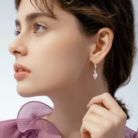 VONALA Opal Earrings 925 Sterling Silver Pink Opal October Birthstone Dangle Drop Dangly Leverback Earrings Valentine's Day Jewelry Gifts for Women