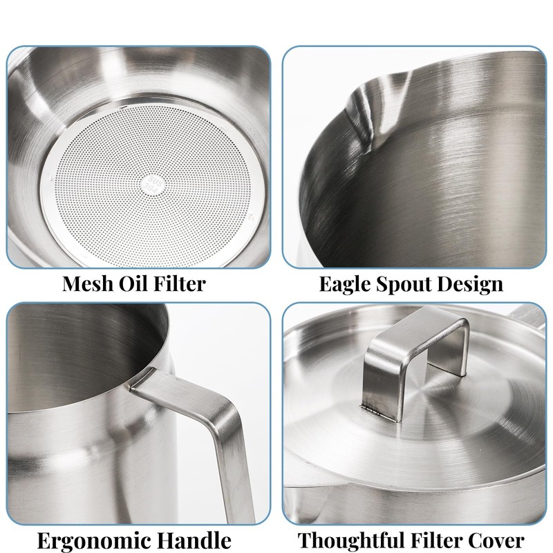 ZAVOOS 304 Stainless Steel Oil Filter Pot, 68 Oz Bacon