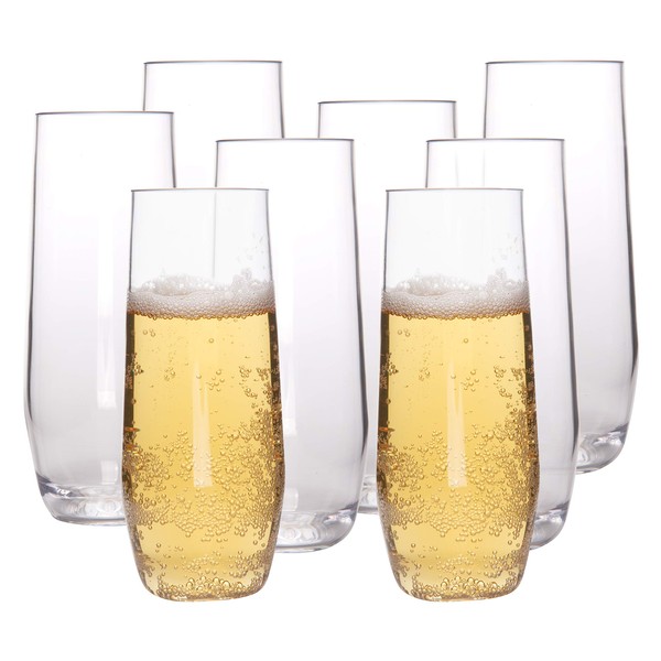 Unbreakable Stemless Champagne Glasses, 12oz - 100% Tritan - Shatterproof, Reusable, Dishwasher Safe Champagne Flutes (Set of 8)