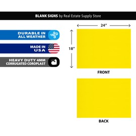 24x18 Blank Yellow Corrugated Plastic Yard Signs, Waterproof, Heavy Duty Outside Bulk White Sign Boards (10 Pack - Yellow 24x18)