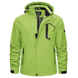 TACVASEN Men's Lightweight Windbreaker Rain Jacket with Hooded Water Resistant Outdoor Raincoat for Hiking Travel Bright Green XL
