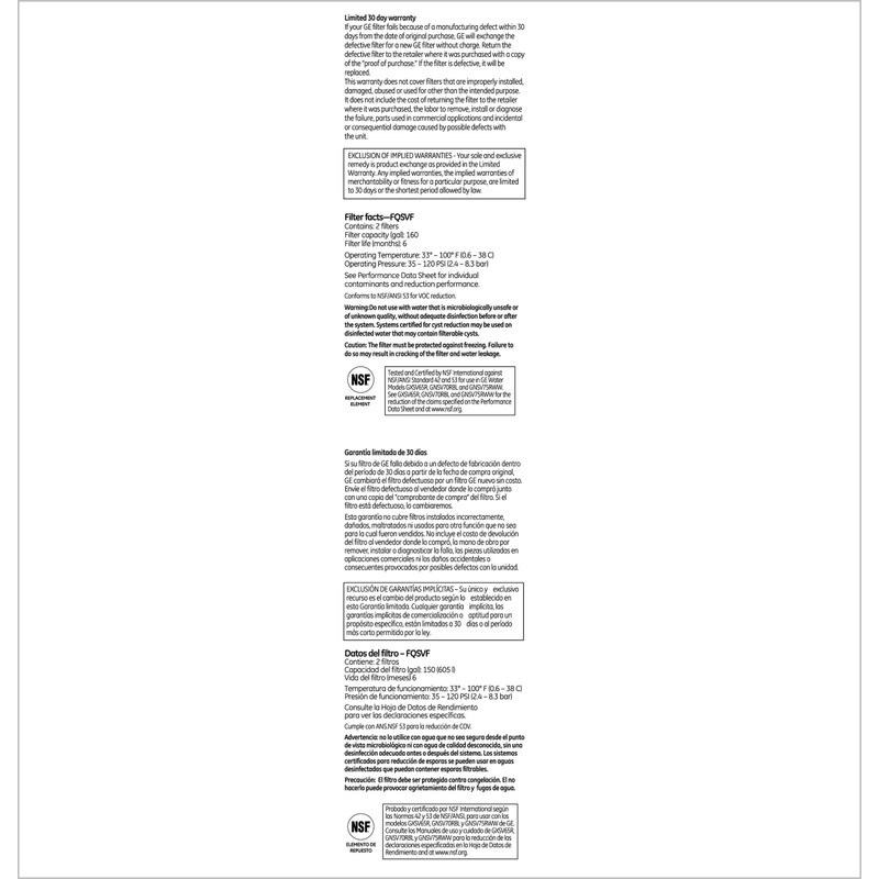 GE FQSVF Drinking Water System Replacement Filter Set