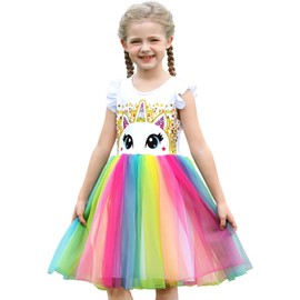 PrinceSasa Infant Summer Party Wedding Unicorn Rainbow Dresses Girls Outfit,6PDPAT51,5-6 Years(Size 130)