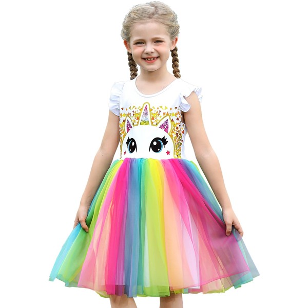 PrinceSasa Infant Summer Party Wedding Unicorn Rainbow Dresses Girls Outfit,6PDPAT51,5-6