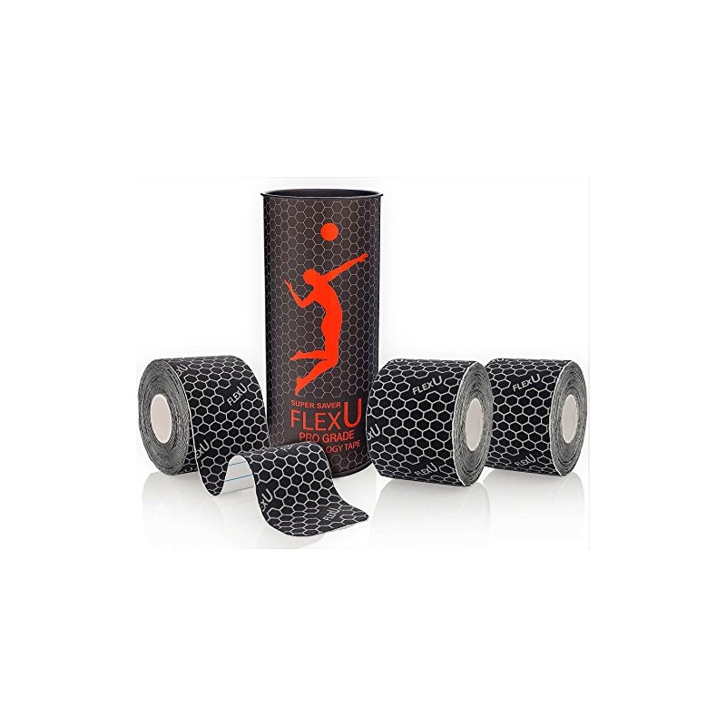 FLEXU Kinesiology Tape - 3-Pack (60 Pre-Cut Strips, 5x25 cm)