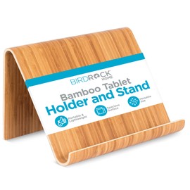 Sofia + Sam Bamboo Tablet Holder and Stand - Natural Wood - Adjustable Base for Surface, E-Readers, Smartphones - Kitchen Tabletop Organizer - Portable Stand for Books, Cookbooks, and Devices
