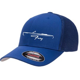 1967 1968 Plymouth Fury Convertible Classic Outline Design Flexfit 6511 Trucker Mesh Fitted Cap Royal