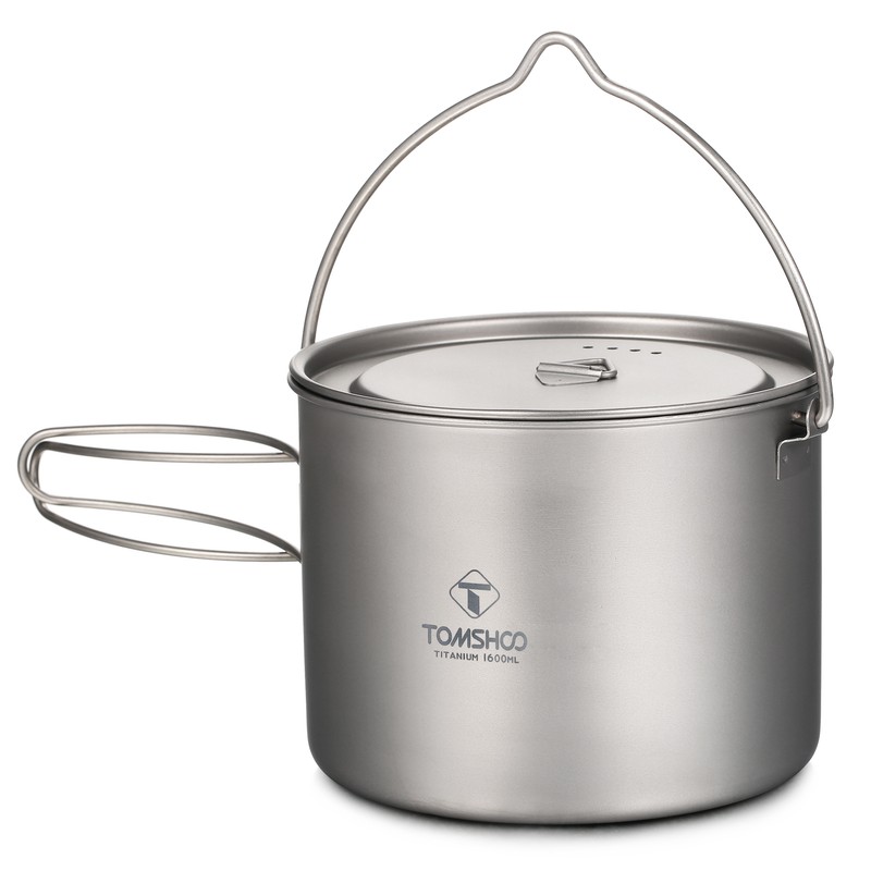 TOMSHOO Titanium Pot 750ml/900ml/1100ml/1600ml/2000ml/2800ml Ultralight Hanging Pot with Lid and