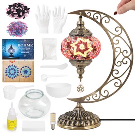 BOHMR DIY Turkish Mosaic Lamp Kit, Moon Stained Glass Lamp Making Kit- Easy,Fun,No Experience Needed, Mosaic Art & Craft Project Kits for Adults & Teens, Make Your Own Table Lamp,Christmas Gift,Purple