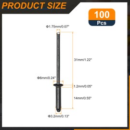 sourcing map 100Pcs 1/8"x1/2" Countersunk Head Blind Rivets, Zinc-Plated Carbon Steel Grip and Mandrel Cap Blind Rivets, Black