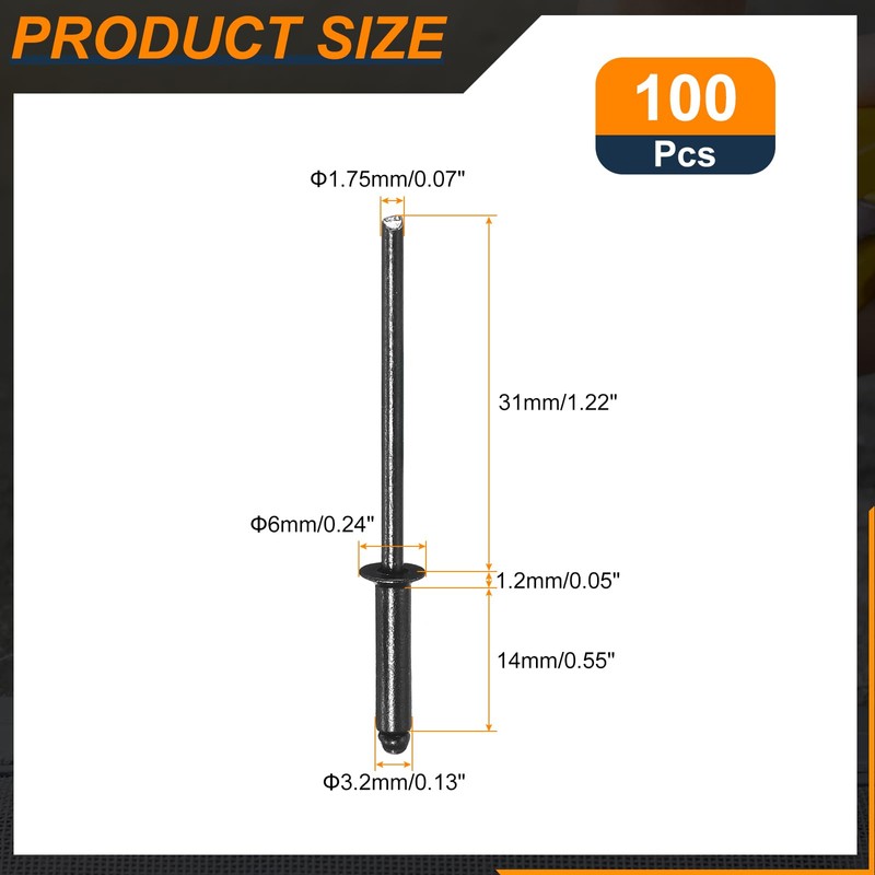 sourcing map 100Pcs 1/8"x1/2" Countersunk Head Blind Rivets, Zinc-Plated Carbon