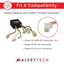 AlveyTech ZK2400-DP-LD (ZK2400-DP-FS) Control Module with 4-Wire Throttle Connector fits Razor E100/E125 (Versions 10+) Spark and Launch (All Versions) Scooters - Replacement Scooter Speed Controller