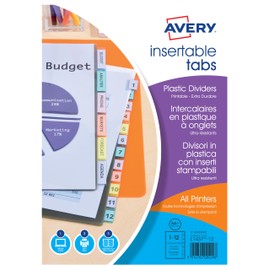 AVERY 60400402 1x Set of Transparent Polypropylene Dividers with Personalisable Tabs A4+. Laser and