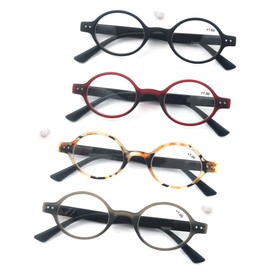 MODFANS 4 Pack Round 2.25 Reading Glasses Women Men,Retro Matte Frame Comfortable Spring Hinge-Lightweightest Readers Suitable Wear well-4 Pouch with Each Area