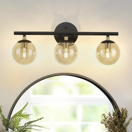 LMS Black Bathroom Vanity Light, 20.5 Inch 3-Light Modern Bathroom Light Fixtures, Black and Brass Gold Finish with Globe Glass Shade, LMS-117