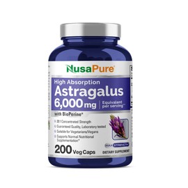 NusaPure Astragalus 20:1 Extract, 300 mg Equivalent to 6,000mg Per Serving, 200 Veggie Capsules, Non-GMO & Bioperine