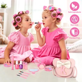 Kids Makeup Kit for Girls - 18 Pcs Real Washable Make Up Set - Non Toxic Toddlers Cosmetic with Letter Mouse Ear Purse - Dress up Birthday Gifts for 3 4 5 6 7 8 Years Old Girls - K
