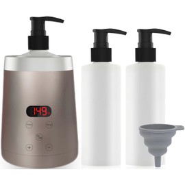 JOJOCOSMO Massage Oil Warmer, Massage Oil Heater with Two Oil Bottle dispensers, Body Liquid Warmer from 30 to 65 °C, Lotion Bottle Warmer Shampoo Heater, for Salon, Chambourcin Gold