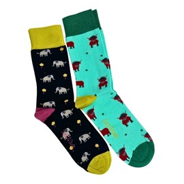 Doris & Dude Men Bamboo Organic Crew Socks 2 Pair Gift Pack Lg 7-11 Elephant Colourful Box Set Soft Durable Sustainable Smooth Toe Breathable