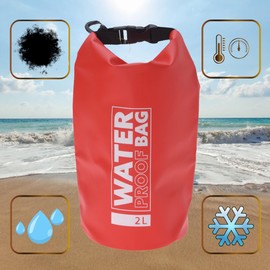 MIJOMA Waterproof bag, dry bag, outdoor dry bag, water proof bag, protection against water, dirt, sand for valuables, beach, holiday, boat, camping, red, Sporty