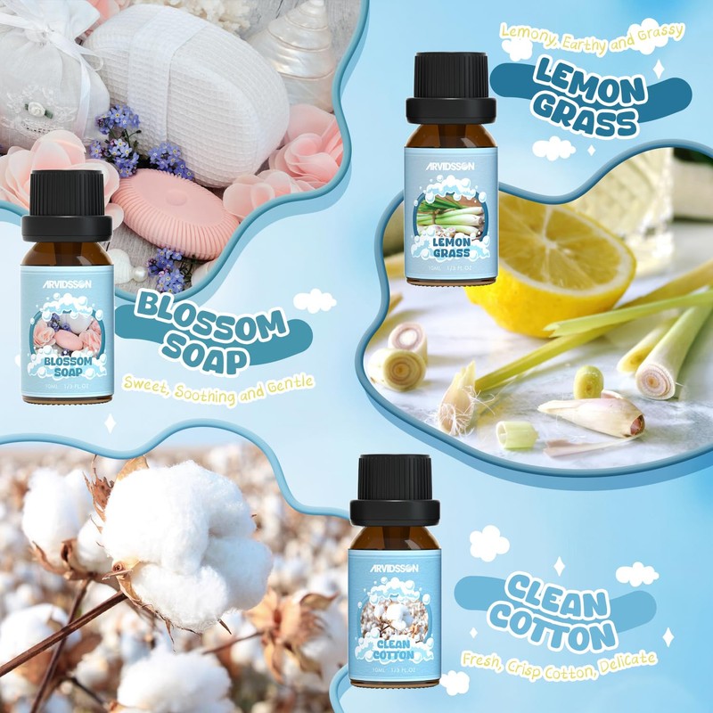 Clean Essential Oils Set, ARVIDSSON Natural Fragrance Oil for Diffuser,