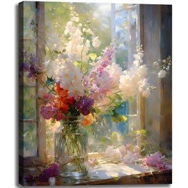 weiyiart Colorful Floral Bathroom Wall Art, Watercolor Flower Canvas Wall Decor, Farmhouse Nature Aesthetic Botanical picture Print Modern Printing Artwork for Office Living Room Girls Bedroom 16X24