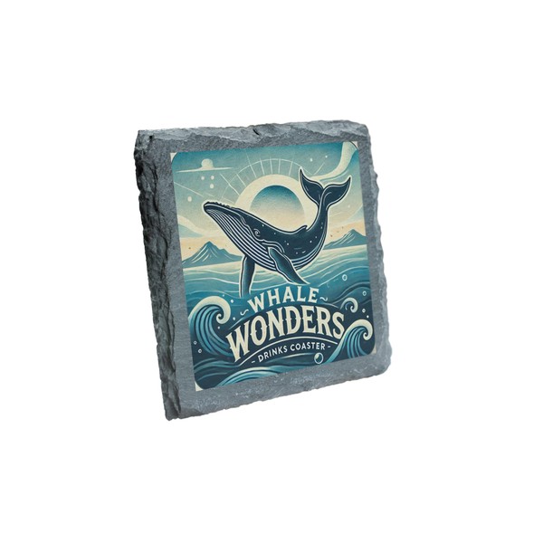 Whale Wonders Slate Drinks Coaster - Nautical Ocean-Themed Decor (slco-ds24-whalerg)