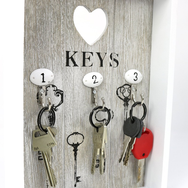 COM-FOUR® Wooden Key Cabinet with 3 Key Hooks, 25 x