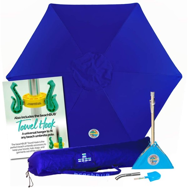 beachBUB All-In-One Beach Umbrella System. Includes 7 ½' (50+ UPF) Umbrella, Oversize Bag, beachBUB Base & Accessory Kit