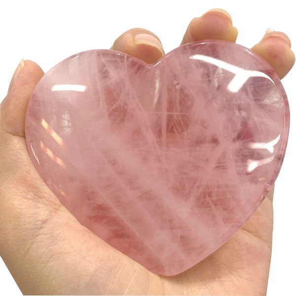 ideayard Large Rose Quartz Heart 75 mm Healing Rose Crystal Lovers Stone Meditation Good Luck Relieve Anxiety Stress Palm Worry Stone for Gift