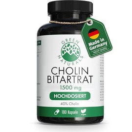 Green Naturals Choline Bitartrate Capsules - High Dose: 1,500 mg from Natural Fermentation - For Liver & Fat Metabolism (EFSA)* - 180 Capsules (3 Months) - from Germany