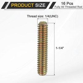sourcing map 16 Pack Fully All Threaded Rod 1/4" Thread, 1-1/4" Length, Thread Screw Threaded Rod Screw Sofa Foot Screw Bolt for Chair Furniture Mounting Assembly Fastening