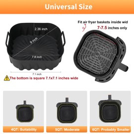 2 Pack Silicone Air Fryer Liners,7.8 Inch Reusable Air Fryer Basket for 4-7 QT Air Fryers,with Handles,Non-Stick,Food Grade Silicone Tray,Replacement for Parchment Paper – Oven Microwave Safe
