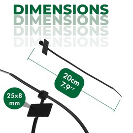 Marker & Labelling Cable Ties - Black & White, Strong Zip Ties - Available in 2.5mm x 100mm & 2.5mm x 200mm, Pack of 100 (Black, 2.5mmX200mm)