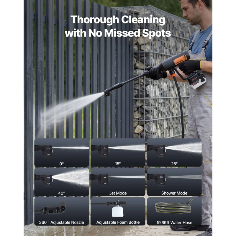 Portable Cordless 1200PSI Pressure Washer with 6 1 Nozzle Water