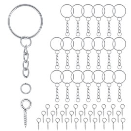 Key Ring with Chain 86 Key Ring Craft Set, 86 Key Ring Chain + 86 Screw Eye Pins Key Rings 25 mm for Keys Craft DIY Bags Jewellery Making (Silver)