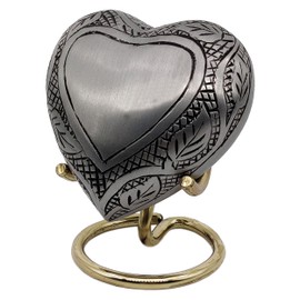 5MOONSUN5's Handcrafted Heart Urn Keepsake Cremation for Human pet Ashes Engraved Heart Shaped for Adults & Infants Honor Your Loved One. Comes with Brass Stand & Premium Box (Silver)