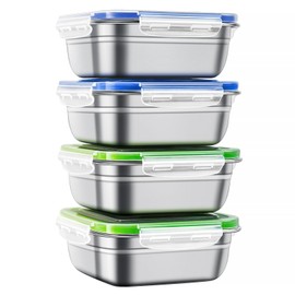 304 stainless steel Sandwich Containers - BPA Free Sandwich Containers for Lunch Boxes, 100% Airtight & Dishwasher Safe Kitchen Food Storage Containers with Lids 4 PCS