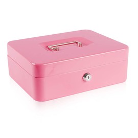 KYODOLED Large Metal Cash Box with Money Tray and Lock,Money Box with Cash Tray,Cash Drawer,9.84"x 7.87"x 3.54" Pink Large