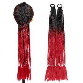 Straight Ponytail Extension Pony Tails Hair Extensions Colorful Red Rave Hair Extensions Ponytail Braids 24 Inch 2 Bundles(Black/Red)