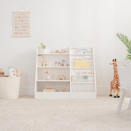 Comfy Cubs Kids Bookshelf 35.2 x 15.7 x 31.5 Inches - Sturdy Plywood Montessori Book Shelf with Soft & Hard Shelves for Toys & Books - Child-Friendly, Easy Access Storage Organizer for Kids - White