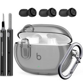 Beats Studio Buds/Studio Buds Plus Case Cover Clear 2021/2023 with Key Fob and Earbud Cleaning Kit, Secure Lock Protective Case Cover for New Beats Studio Buds+ Earbuds Case (Clear Black)