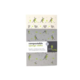 EcoLiving Compostable Sponge Cleaning Cloths - Wildlife Rescue Options: 1 x Kangaroos 1 x Kangaroos/Koala, Pack Size: 2 Pack