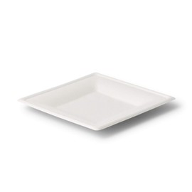BIOZOYG Environmentally Friendly Disposable Bagasse cockery Set | 50 Pieces whitely Bleached Square Sugar Cane Plate of 16x16 cm. Bio Disposable Bowls, Disposable Party Plates and Bowls