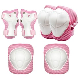ENHERWE Protective Gear Set for Skating Cycling Bike Rollerblading Scooter,Kids Protective Gear Set Include Wrist Guards,Knee Pads and Elbow Pads for Kids 3-8 Years,Pink and Size S