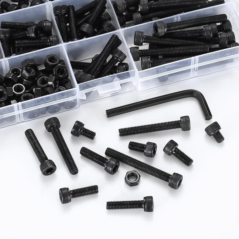 220 pieces M5 screw set, black hex screws with nuts