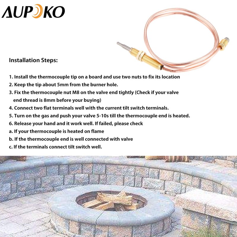 Aupoko Universal Thermocouple for Gas Fireplace Patio Heater Thermocouple 600